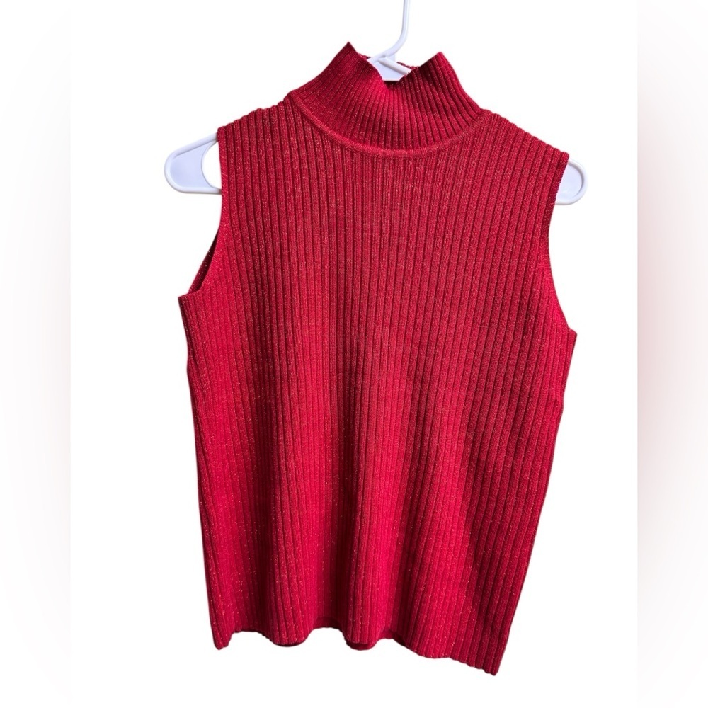 Karen Scott Women’s Sleeveless Sweater Tank Top Small Red Metallic